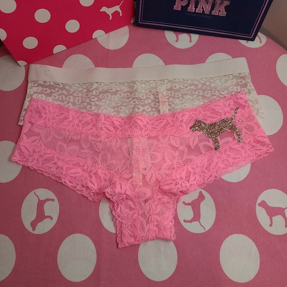 VS PINK 2pk Lace Cheekster Panties Size M 💗 - Picture 1 of 7